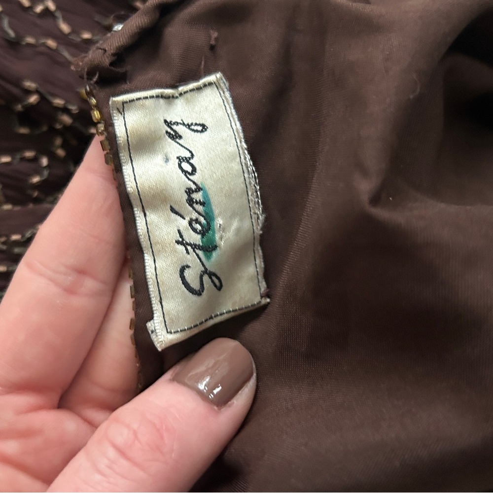 VINTAGE STENAY Silk Brown Bead Gown Art Deco Hollywood Glam Formal Maxi Dress 2 - Picture 2 of 13
